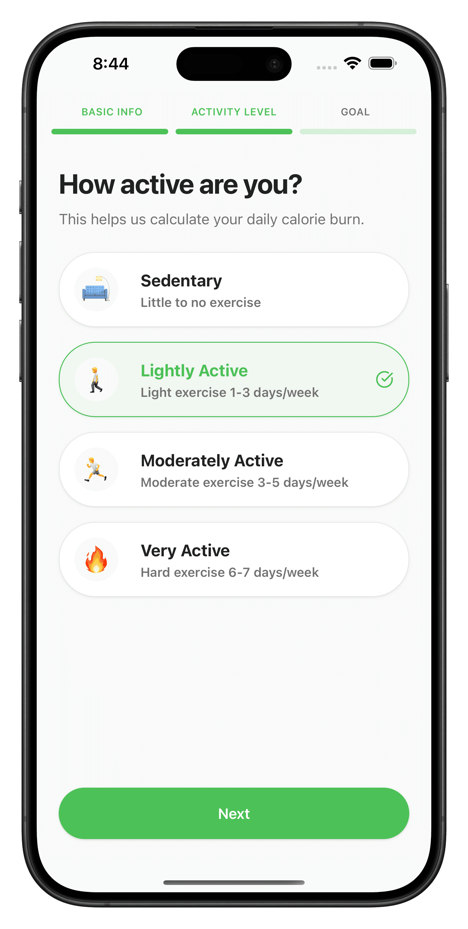 Onboarding activity level