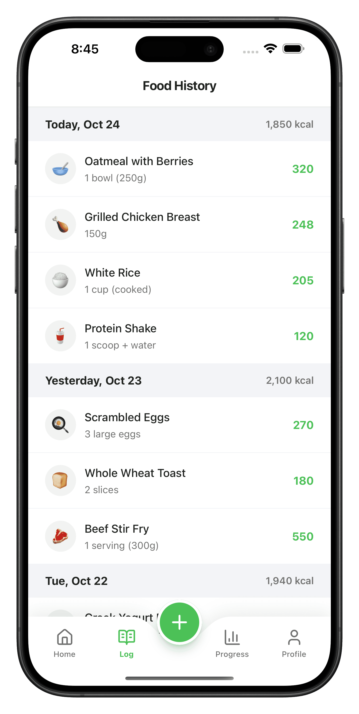 Food history by date